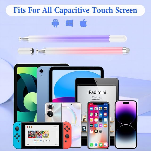 Stylus Pens for Touch Screens(2PCS), Luntak High Precision Magnetic Disc Universal Stylus Pen for iPad, 2 in 1 iPad Pencil Compatible with iPhone/Pad/Android and Most Touch Screen(Pink/Purple)