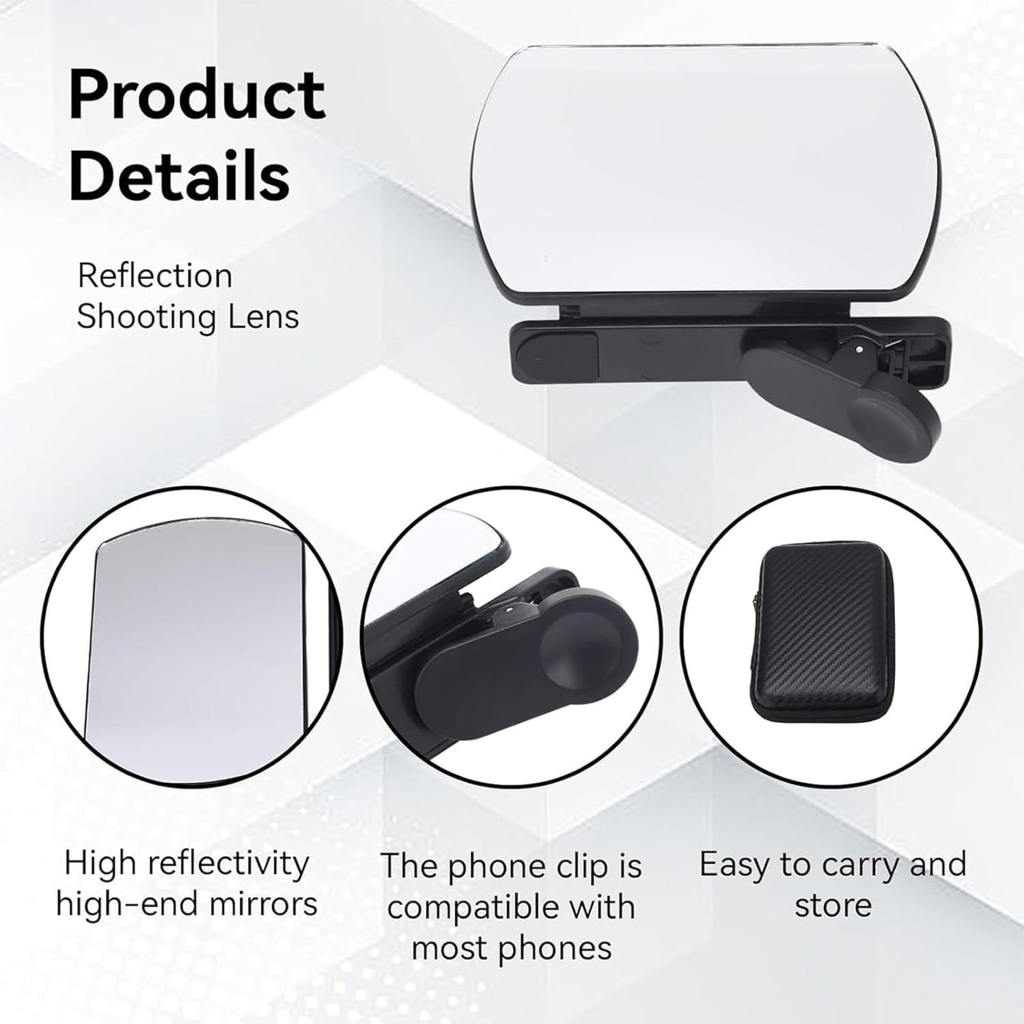 Mirror Effect Lens - Capture Stunning Reflections Instantly, Smartphone Camera Mirror Reflection Clip Kit, Adjustable HD Glass Smartphone Photography Flip Mirror, for Travel Photography (Black-2Pcs)