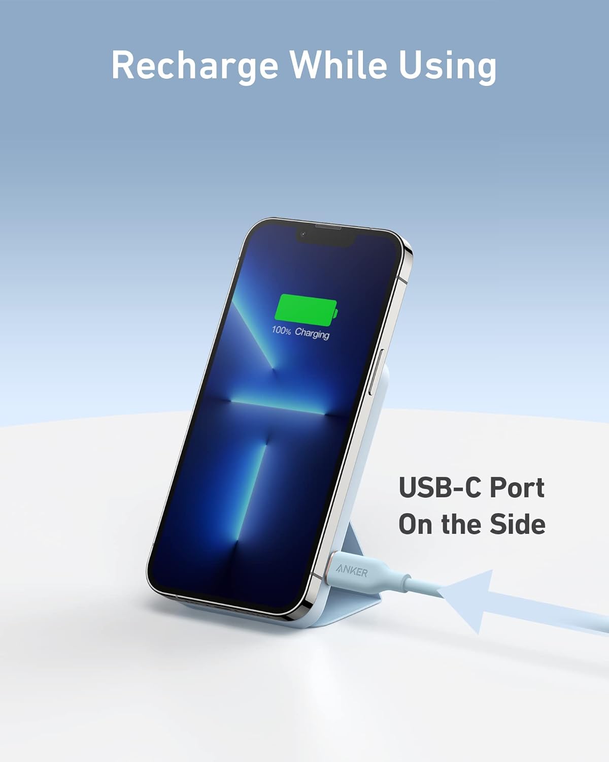 Anker 622 Magnetic Battery (MagGo), 5,000mAh Foldable Magnetic Wireless Portable Charger with Stand and USB-C Port (On The Side), Magsafe-Compatible for iPhone 16/15/14/13 Series
