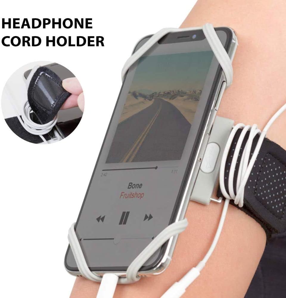 BONE Run Tie, Running Cell Phone Holder, Skin-Friendly & Washable Silicone Sport Armband, Universal Workout Phone Carrier Compatible with Most Smartphone (Gray - Size XL/Arm Size 15.7-21.4")"