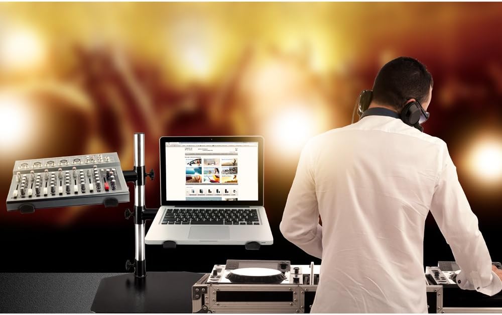 Pyle Portable Dual Laptop Stand – Standing Table Holder with Bracket Arms,Adjustable Height,Ergonomic Design, 360° Swivel for DJ Mixer,Sound Equipment,Workstation,Gaming & Home Use with Tilt Function