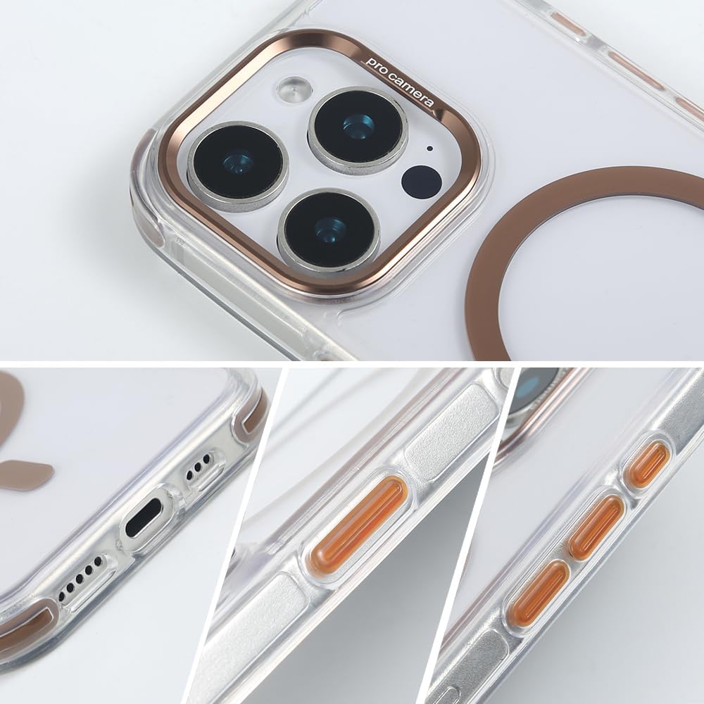 for iPhone 15 Pro Case with 62.99 inch Lanyard, Compatible with MagSafe, Shockproof Military-Grade Protection, Yellowing Resistant, Adjustable Strap Magnetic Phone Case, Classic Clear&Brown