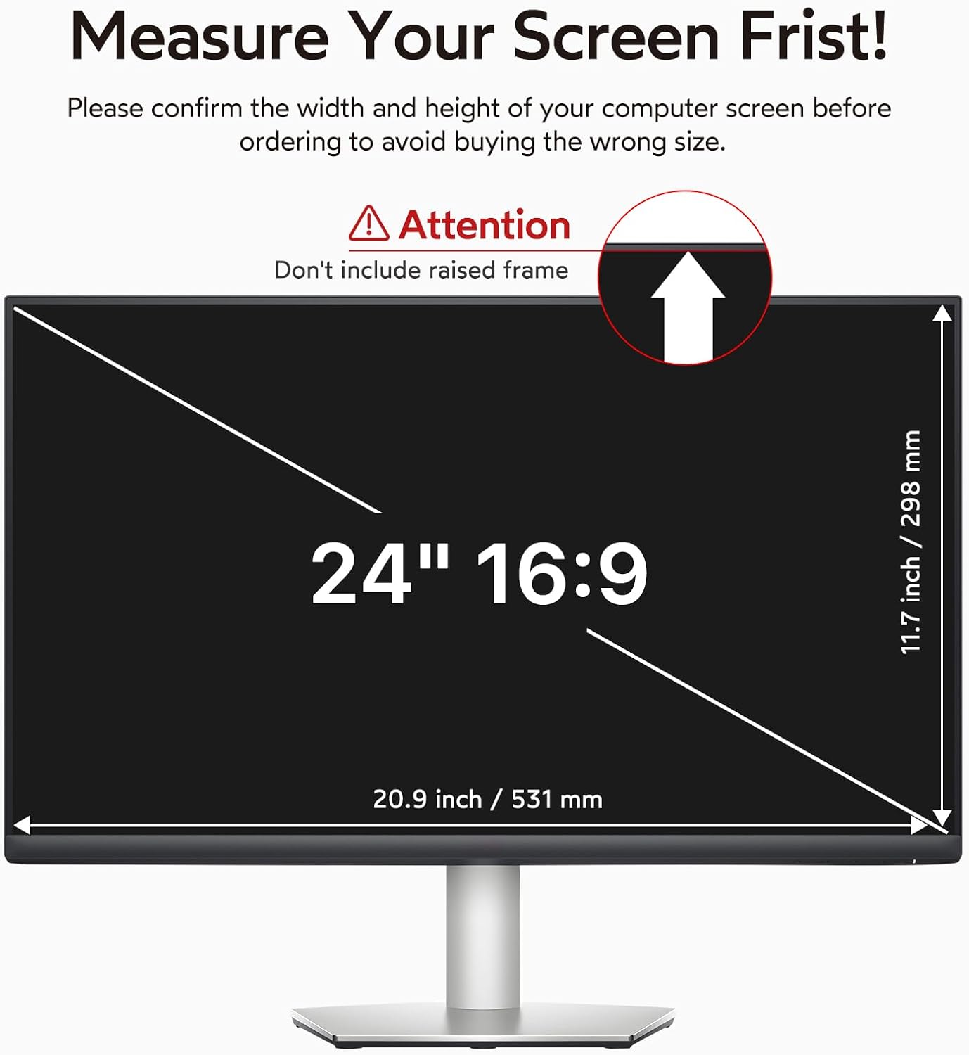 bersem 24 inch Removable Computer Privacy Screen Filter for 16:9 Ratio Monitor, Anti-Spy, Anti-Glare, Anti-Scratch, UV-Blocking