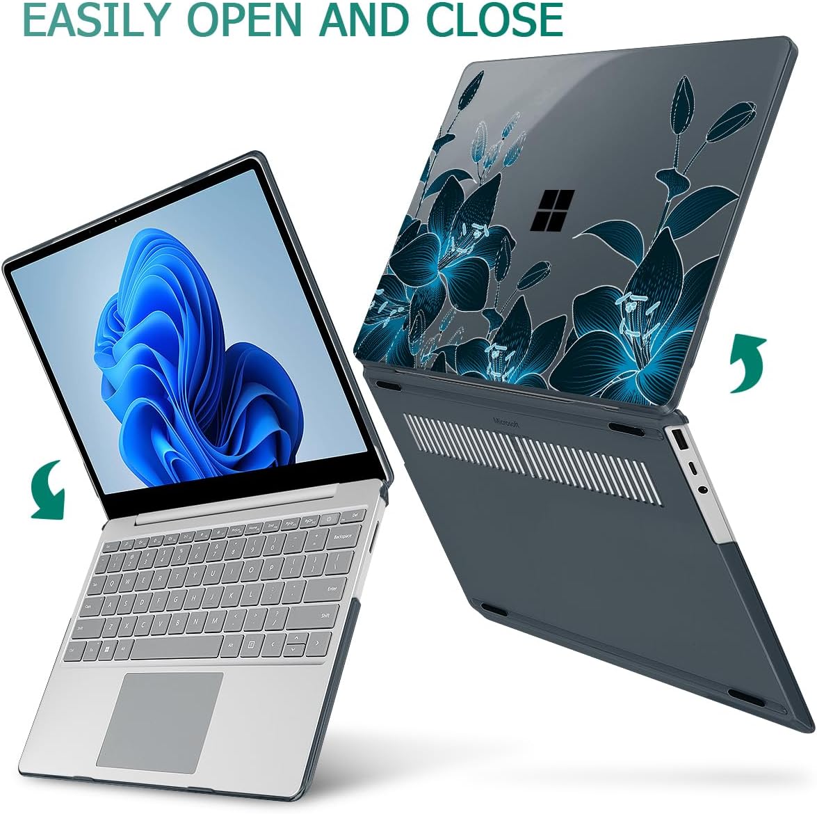 Tuiklol Case for 15 Inch Microsoft Surface Laptop 5/4/3 2022-2020, Model 1979/1953/1872/1873 Hard Shell Cover, Keyboard Cover+Screen Protector+Dust Plugs,Black Lilies Flowers