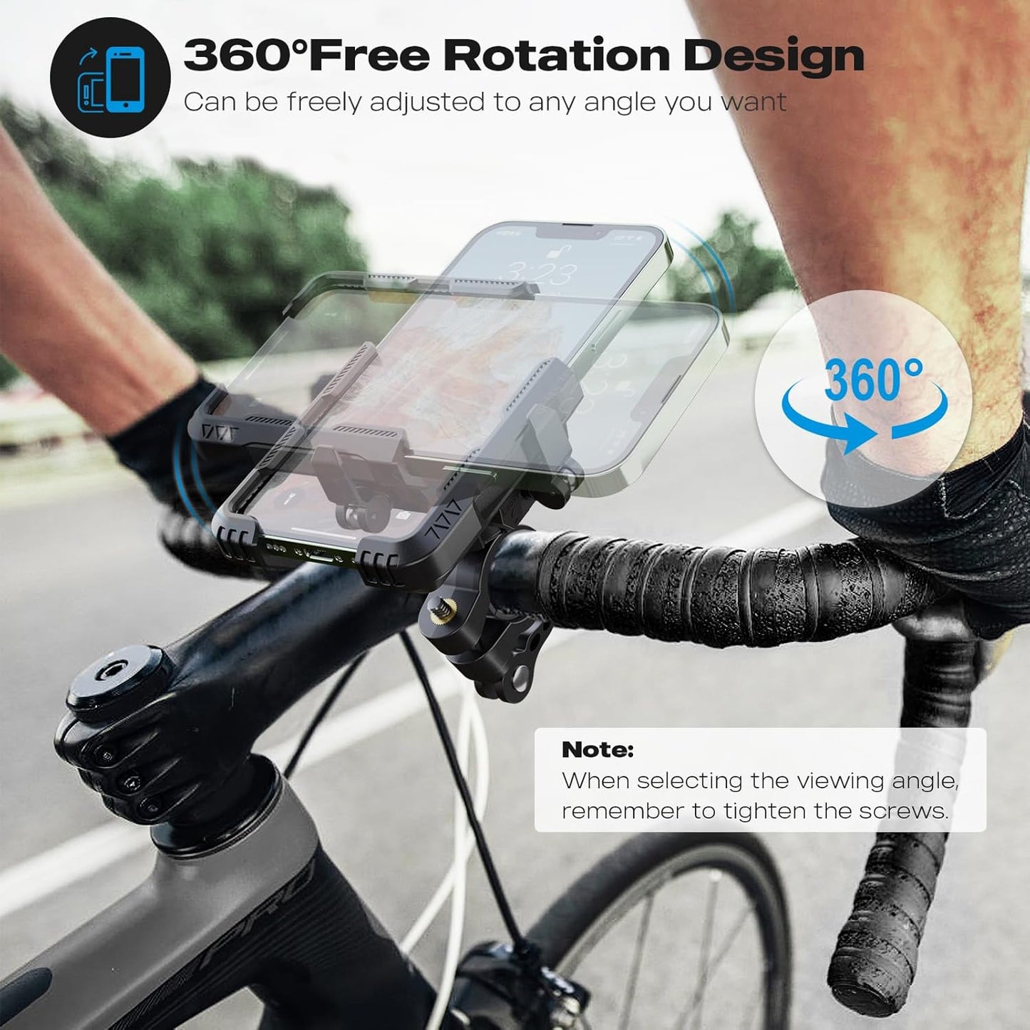 New Upgraded Bike Phone Mount Holder Two Connectors Quickly Lock and Release,360°Rotatable Bicycle Motorcycle Scooter Accessories Handlebar Phone Clip for 4.0"-7.0"" Smartphone (Black)"