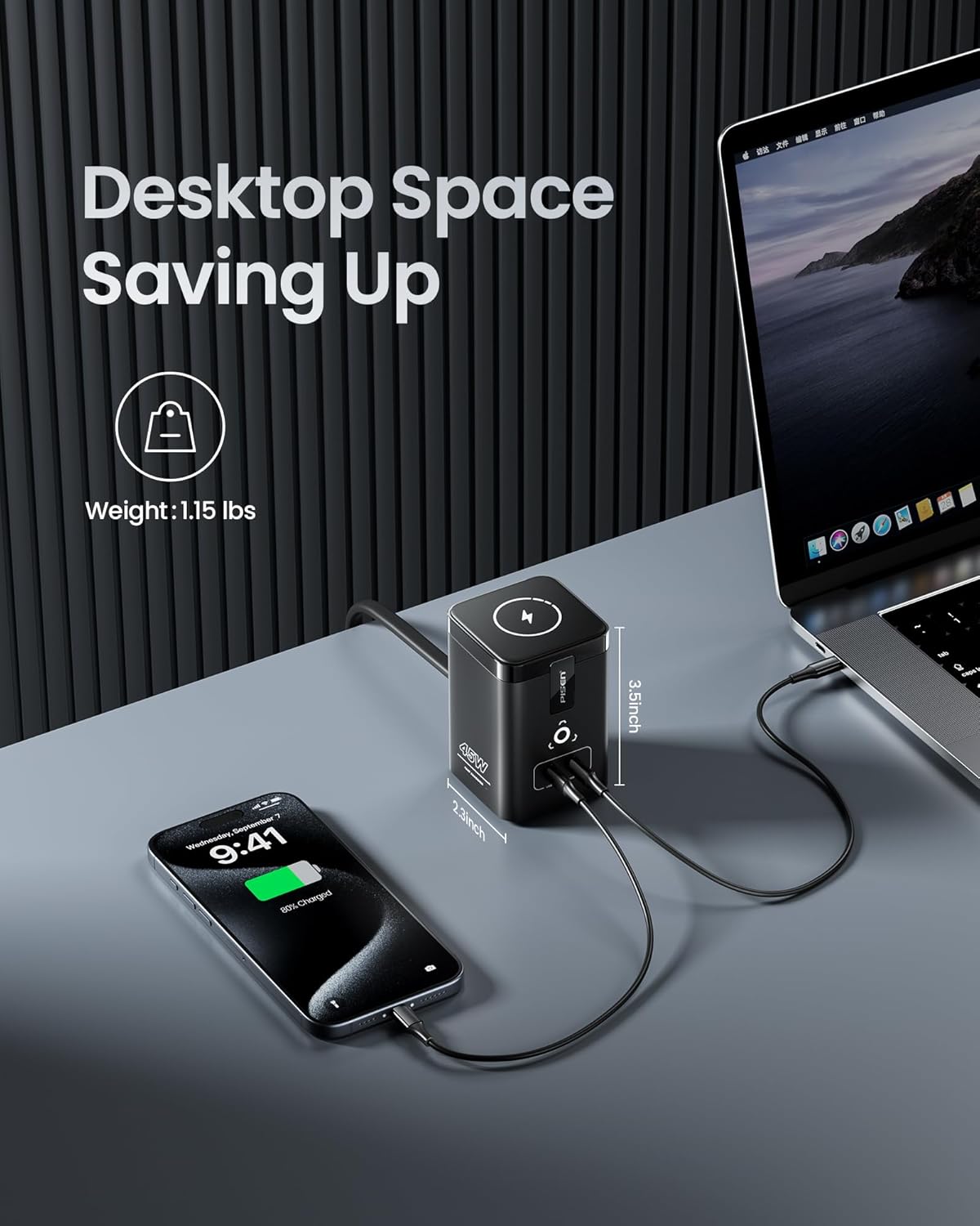 PISEN 4-in-1 Mag-Safe Wireless Charger - 45W GaN Charging Station for Multiple Devices, Qi Certified Mag-Safe Stand Magnetic Wireless Charger Fast Charging for iPhone 16/15/14/13/12, Samsung, AirPods