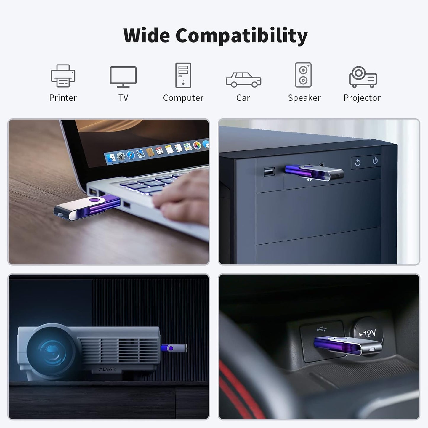 ABLAZE 8GB Flash Drive 2 Pack, USB 2.0 Thumb Drives with Lanyards Swivel USB Memory Stick 8GB(Green and Purple
