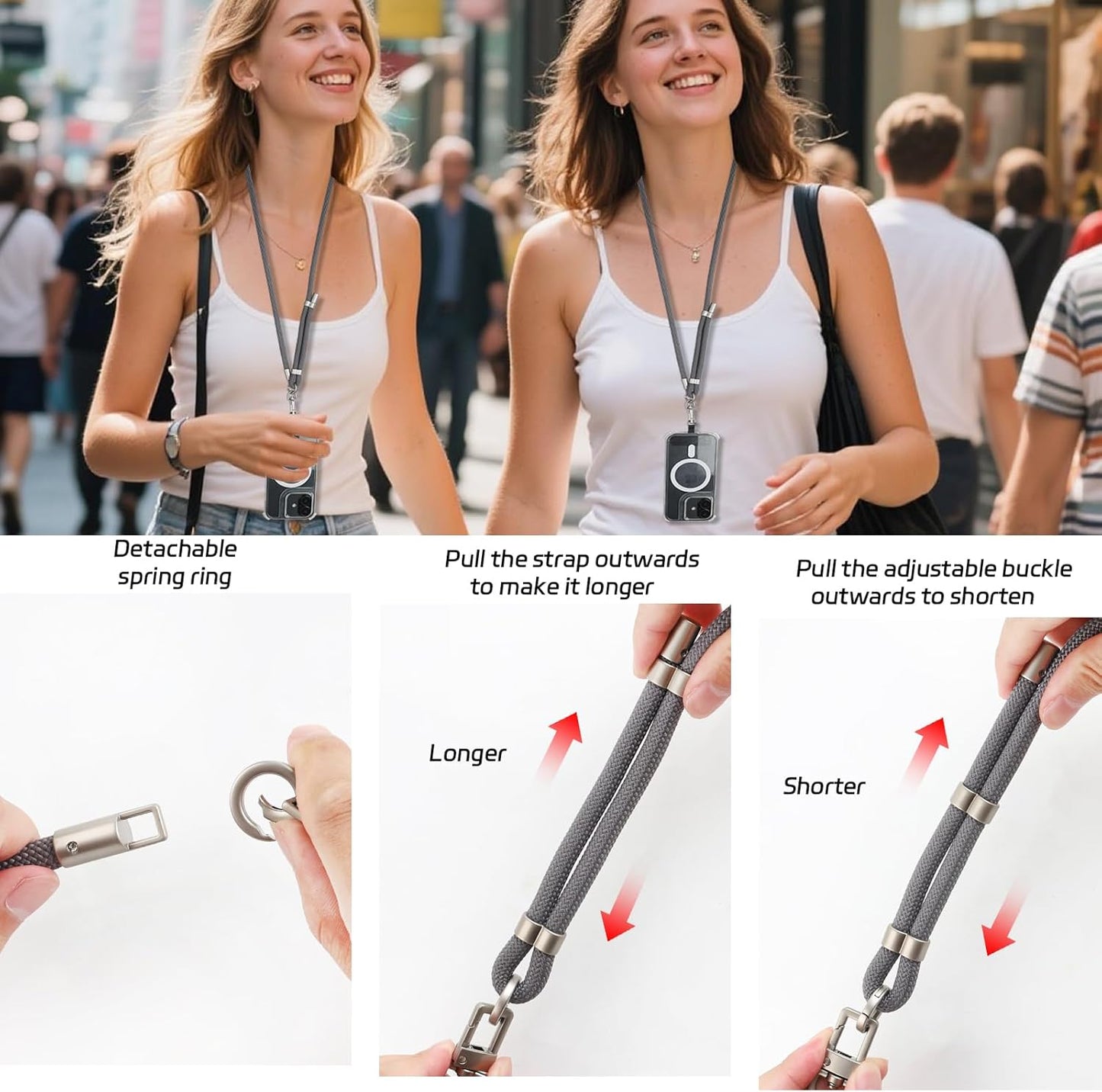 3-in-1 Adjustable Phone Lanyard Crossbody Cell Phone Neck Strap Universal Mobile Wrist Lanyard
