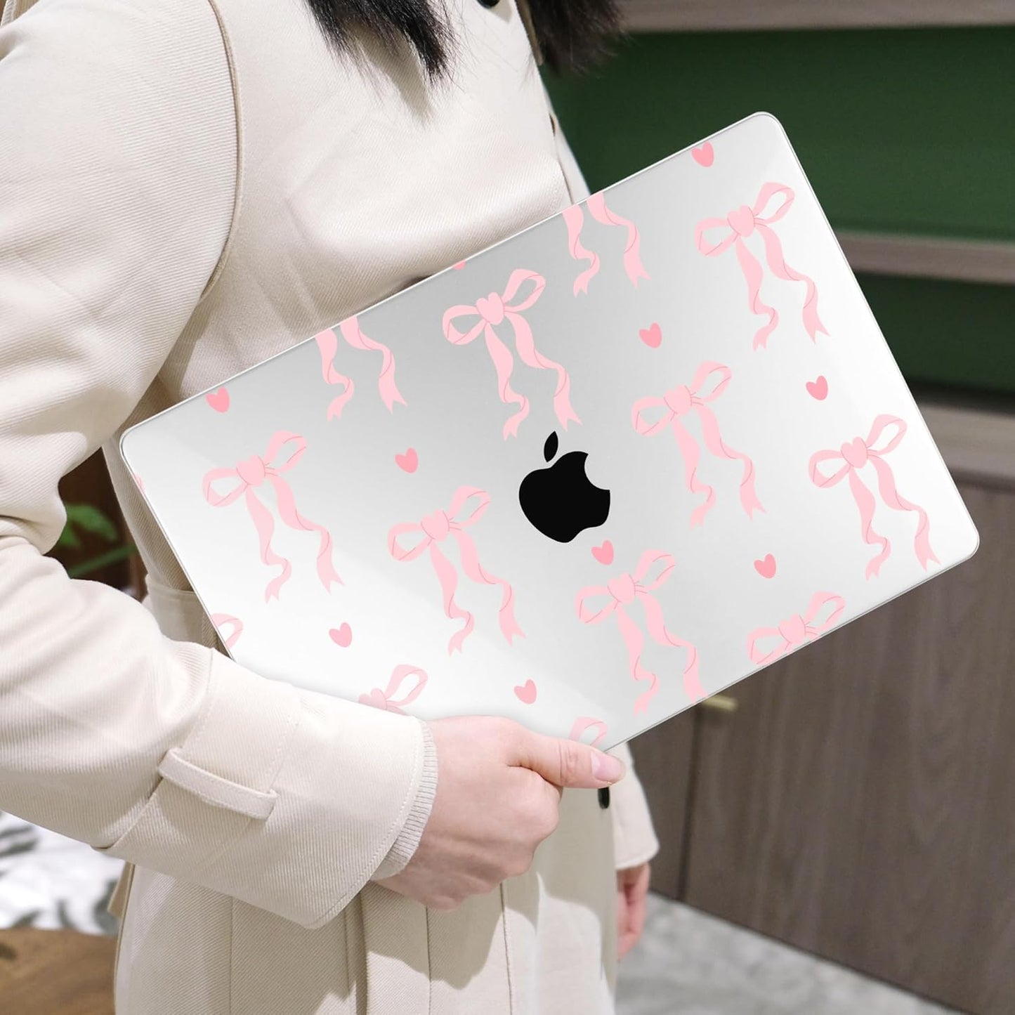 MEEgoodo for MacBook Air 13 inch Case 2021 2020 2019 2018 Released A2337 M1 A2179 A1932 with Touch ID, Plastic Hard Shell & Keyboard Cover Compatible with MacBook Air Case 13.3,Trendy Bow & Hearts
