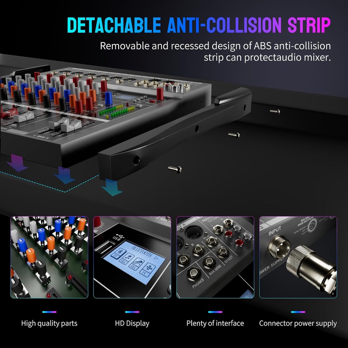 Professional DJ Audio Mixer - NEW BAXS 6 Channel DJ Bluetooth Controller Sound Mixer,USB Interface,6 XLR Mic/Line Input,AUX,FX Processor MP3 Player,+48V Phantom For Karaoke Studio Streaming Recording