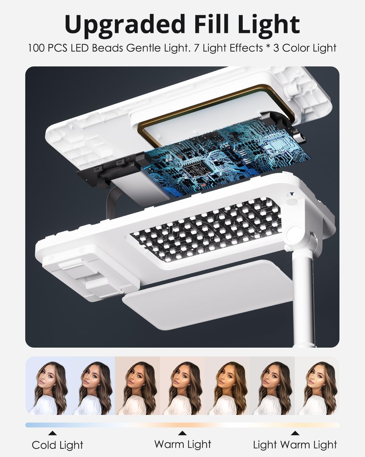 Phone Stand for Recording, Overhead Phone Mount with Light, Selfie Stand,Portable,Extendable,360° Rotate,Adjustable,Wireless Remote,Rechargeable, for 3.5-6.9" Phones, Live Streaming, White