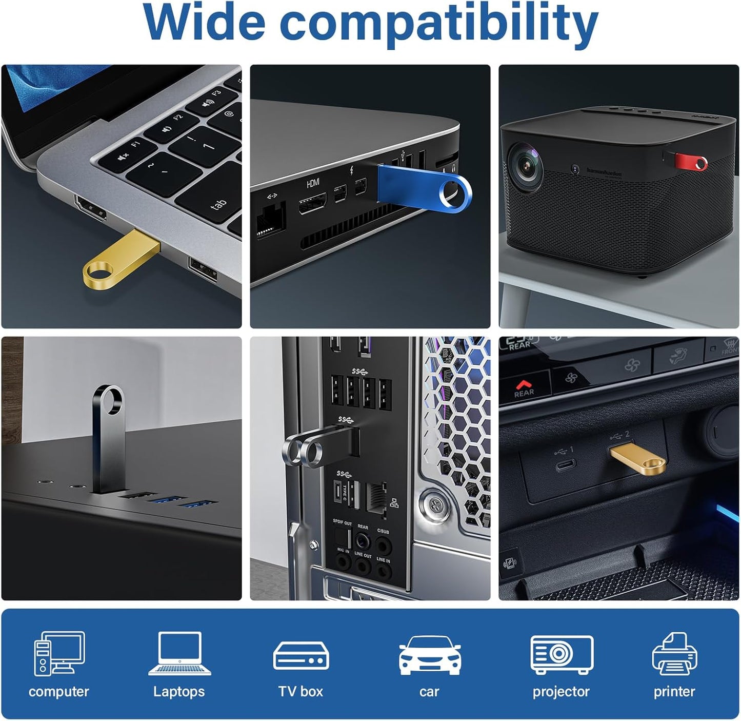 5 Pack 16GB USB Flash Drive with Keychains, Wooolken Sleek Metal USB 2.0 Thumb Drives Memory Stick for PC Laptop Computer