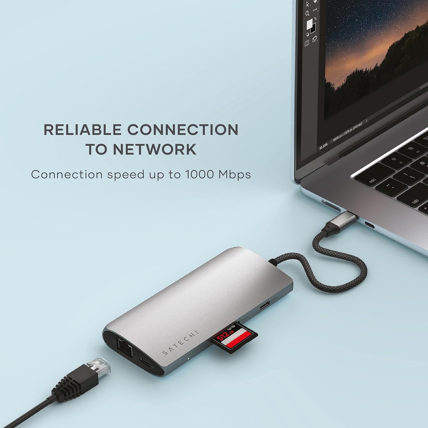 Satechi 8 in 1 USB C Hub Multiport Adapter V3, 8K HDMI, 100W Charging, 4 USB Data Ports, Ethernet, SD Card Reader, for Laptop, for Mac/Windows, MacBook Pro/Air M4/M3/M2/M1, iPad, iPhone 16, Space Gray