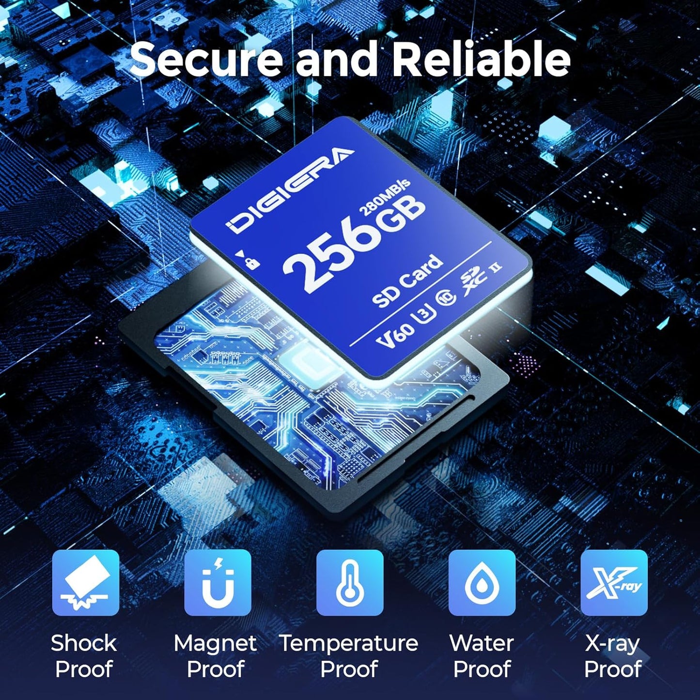 256GB LSU100 SDXC UHS-II Memory Card - up to 280MB/s, C10, U3, V60, 6K, SD Card for Computers, Digital Cameras, Home Theatre Devices, Car Navigation Systems (1 Pack)