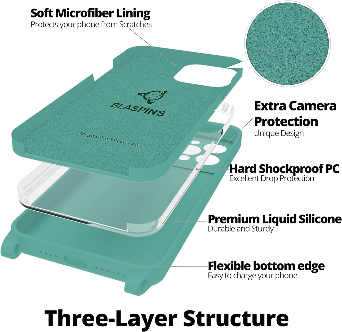 Blaspins Crossbody Lanyard Strap Case for iPhone 13 Mini, Neck Cross Body, Adjustable Holder Removable, Drop Protection Shockproof, Hands-Free Silicone Case 5.4 inch,150 cm Strap, iP13mini-Pine Green