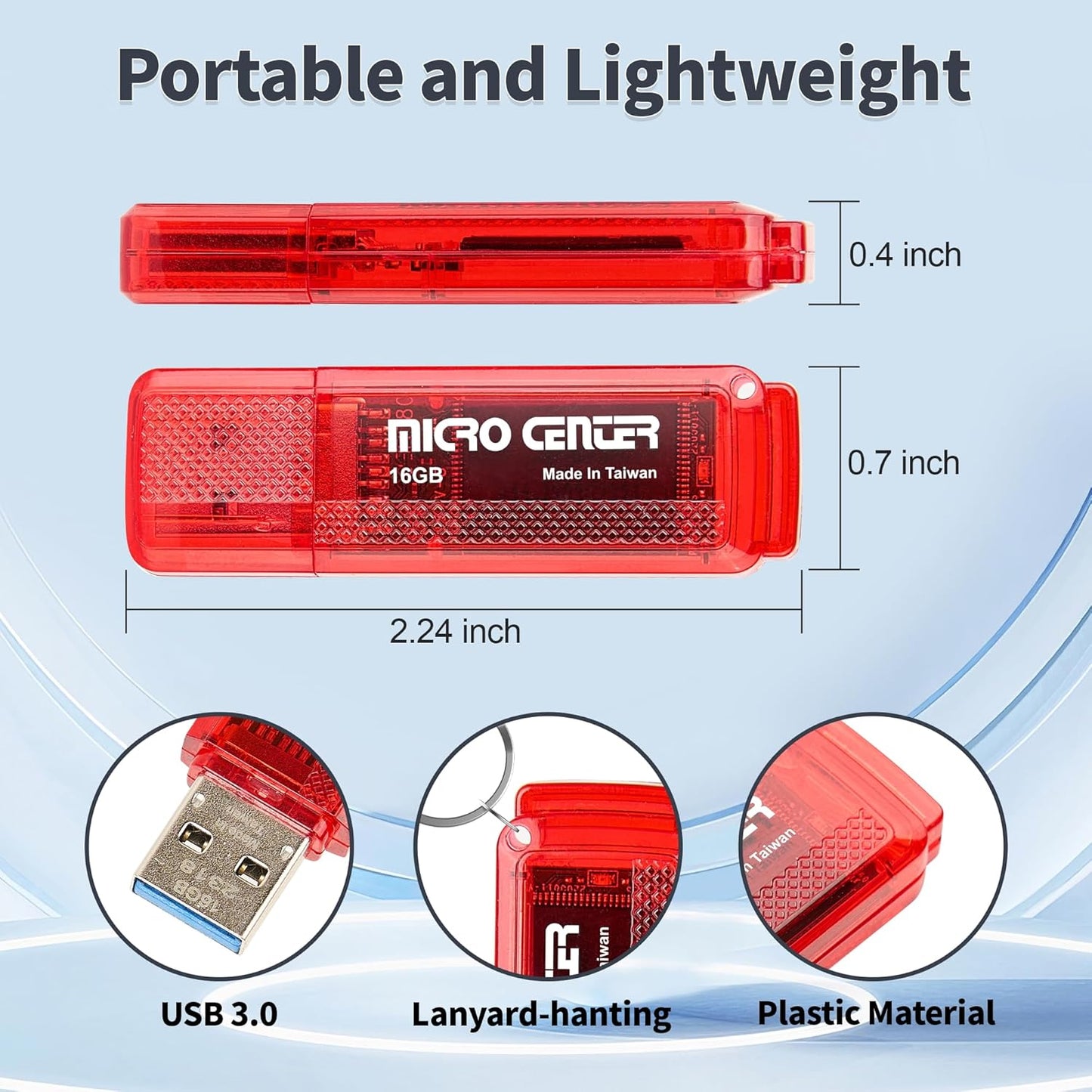 Micro Center SuperSpeed 2 Pack 16GB USB 3.0 Flash Drive Gum Size Memory Stick Thumb Drive Data Storage Jump Drive (16G 2-Pack)