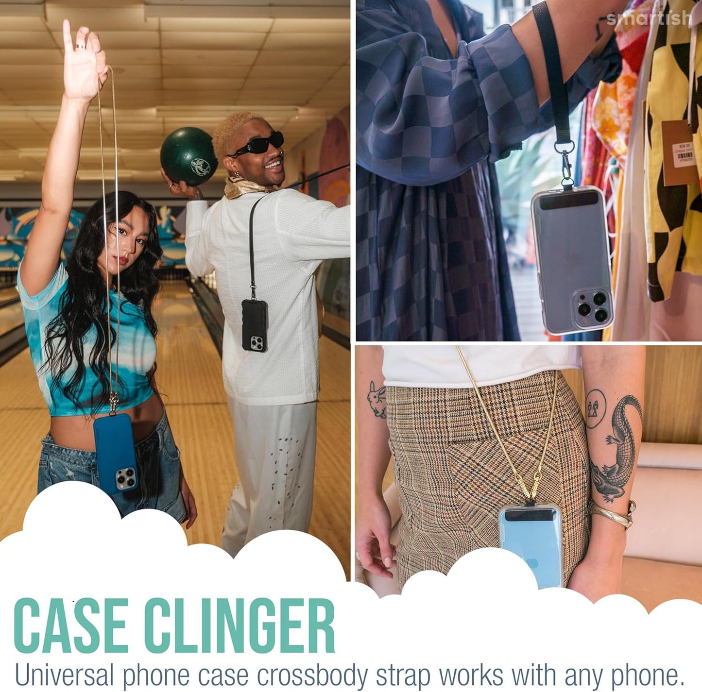 Smartish Phone Lanyard - Case Clinger - Universal iPhone Holder w/Detachable Crossbody Shoulder Neck Strap Compatible w/All Phone Cases - Adjustable Black Vegan Leather