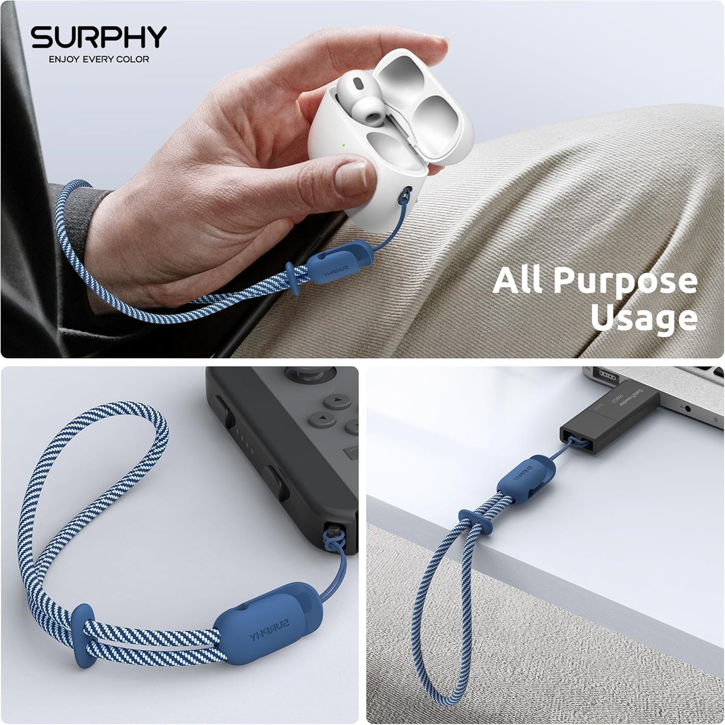 SURPHY 2 Pack Phone Lanyard for Cellphone Case, Phone Wrist Strap for Case, Cellphone Strap with 2-Color Braided, Charm Wrist Lanyard for Women and Men, Blue Jay & Gray