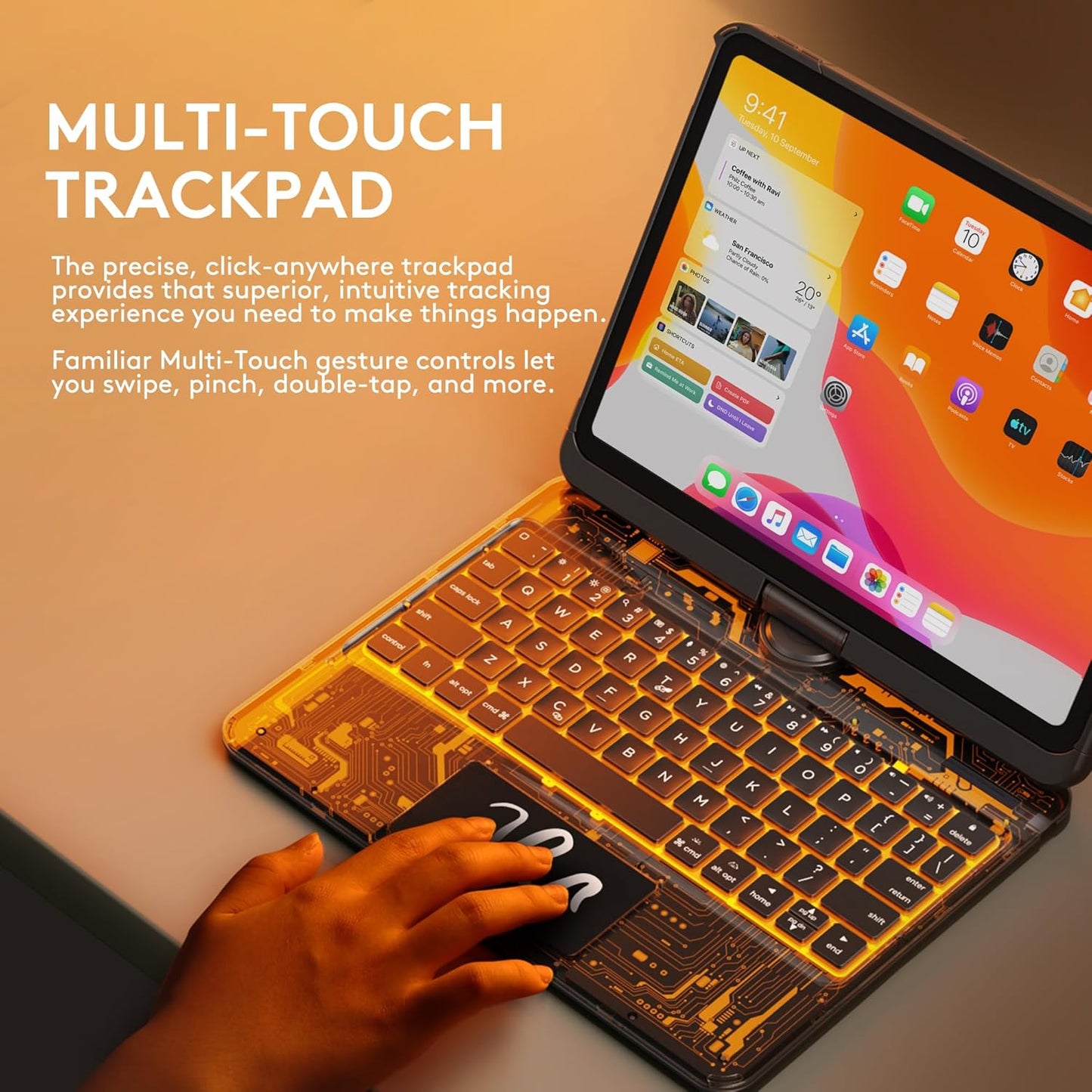 GUSGU for iPad Air 11 Inch (M3/M2,2025/2024) Transperant Case with Wireless Keyboard, 7 Color Backlight, Trackpad, 360°Rotating Stand for 10.9" iPad Air 5th/4th, 11" iPad Pro 4/3/2/1 Case, Cyberpunk