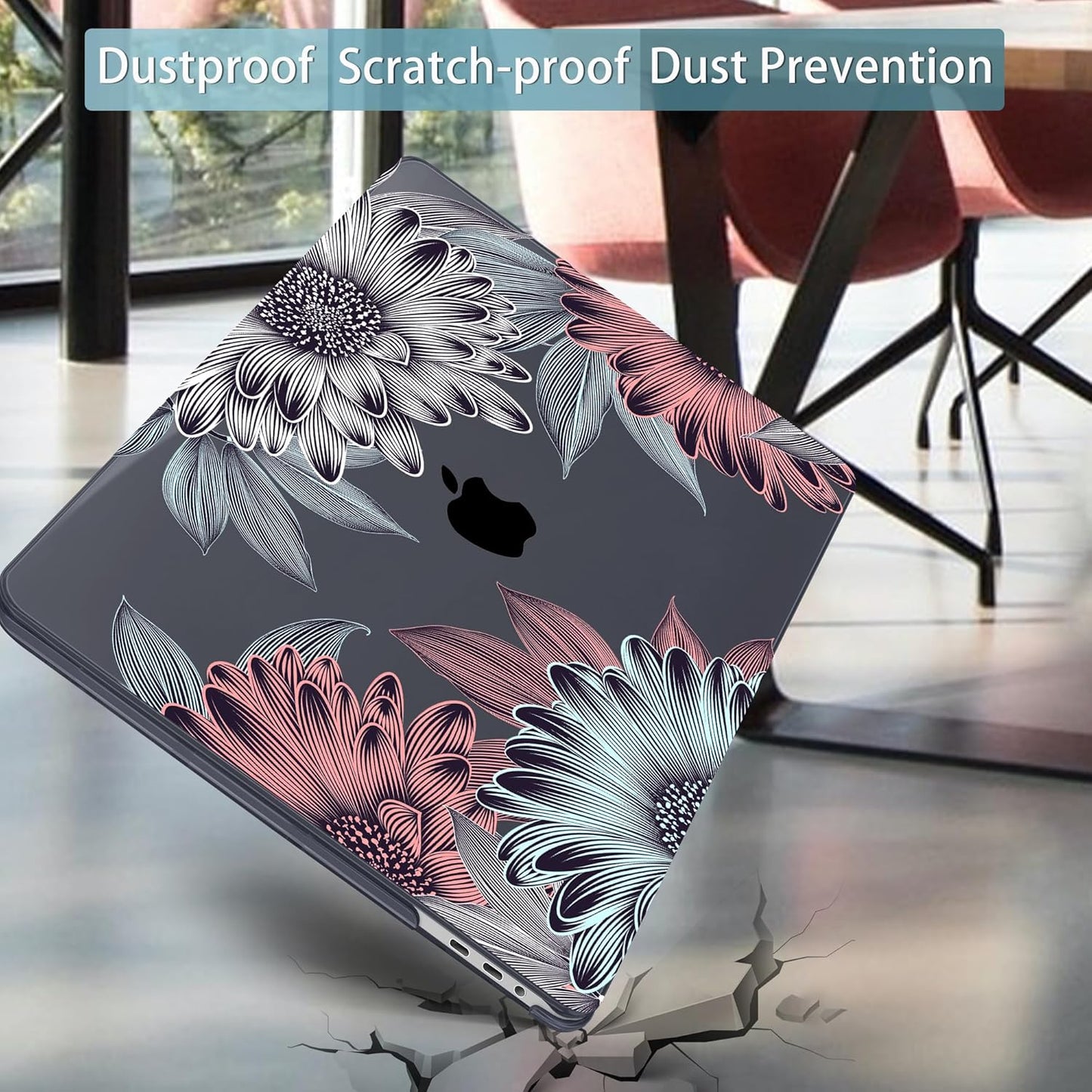 Mektron for MacBook Pro 16 inch A2141 Case 2020 2019 Release with Retina Display & Touch Bar & Touch ID, Blooming Chrysanthemums Plastic Hard Shell Cover Keyboard Skin Screen Protector Dust Plug