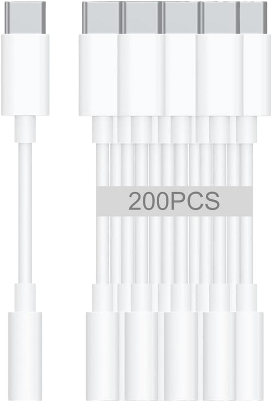 USB-C to 3.5mm Audio Headphone Adapter - HiFi 200 Pack Compatible with Apple iPhone 16 15 Samsung Galaxy S25 S24 S23 S22 S21 Plus Pro Max Ultra Pixel iPad - Type C to Aux Cord Jack Dongle Adapter