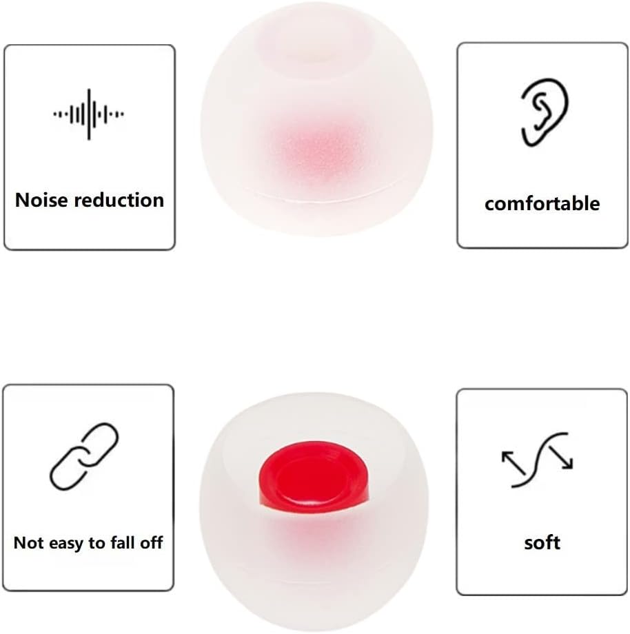 36 Pieces Medium Earbud Tips Soft and Comfortable Ear Bud Replacement Pieces Silicone Fit Most in-Ear Headphones，Inner Hole 3.8mm -5.5mm，Medium White and Red Replacement Eartips