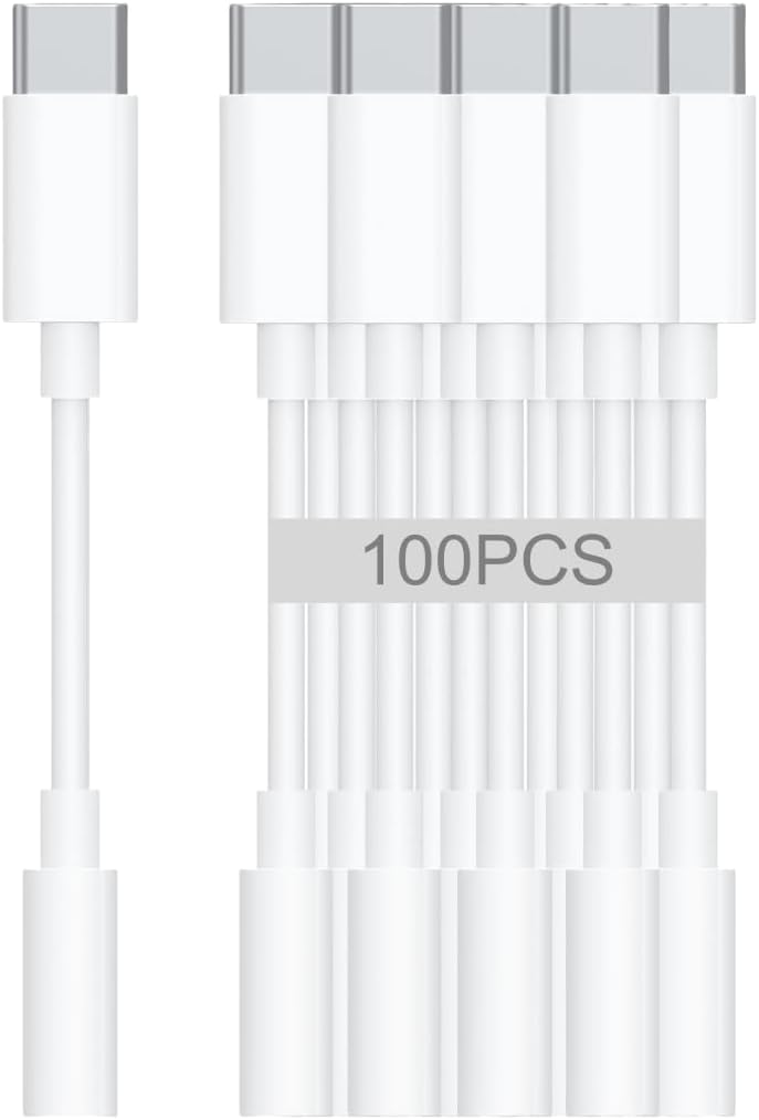 USB-C to 3.5mm Audio Headphone Adapter - HiFi 100 Pack Compatible with Apple iPhone 16 15 Samsung Galaxy S25 S24 S23 S22 S21 Plus Pro Max Ultra Pixel iPad - Type C to Aux Cord Jack Dongle Adapter