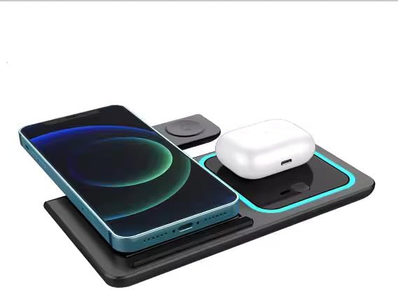 2025 Traveling Portable Wireless 3-in-1 Charger for iPhone 16/15/14/13/12/11, Apple Watch 10/9/8/7/6/5/4/3/2/SE/Ultra/Ultra 2, AirPods 2/3/4/Pro – Compact & Stylish Black Dock.