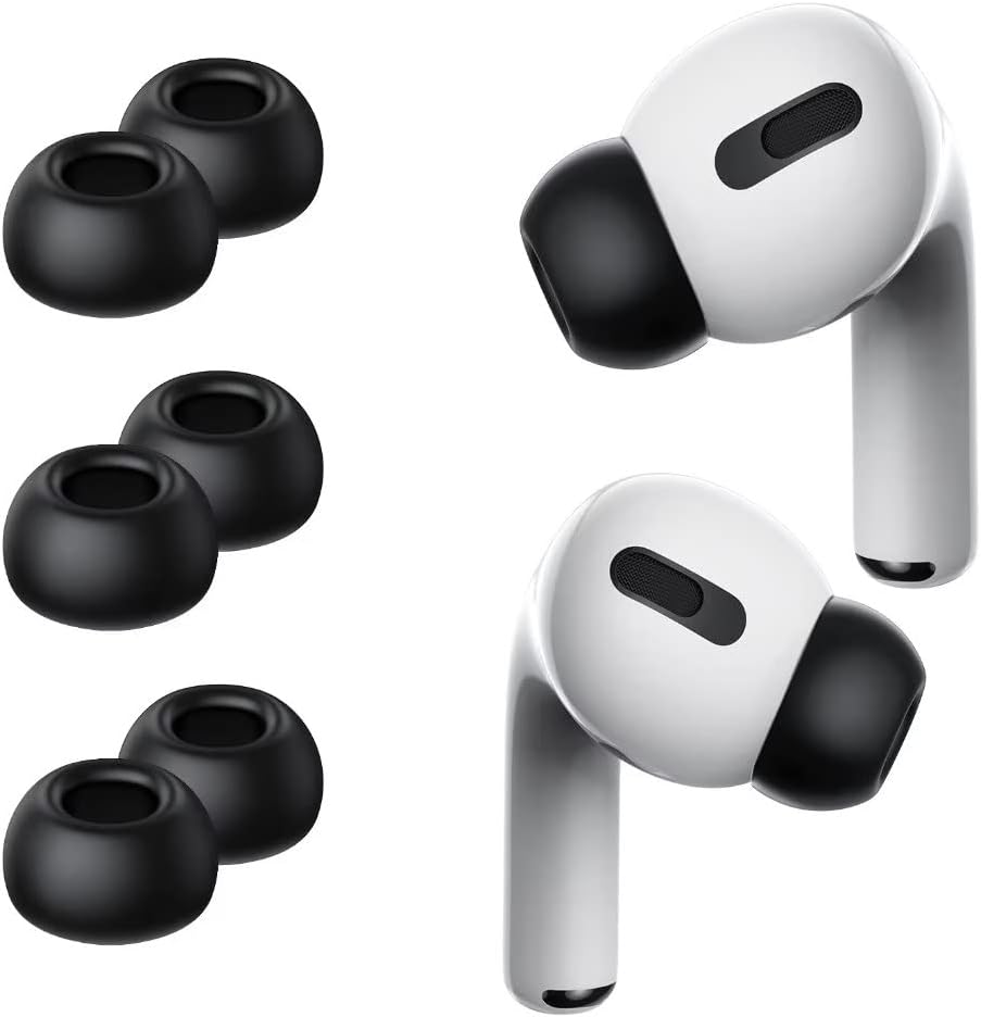 Lanwow Premium Memory Foam Tips for AirPods Pro & AirPods Pro 2nd Generation. No Silicone Eartips Pain. Anti-Slip Eartips. Fit in The Charging Case, 3 Pairs (Medium, Black)