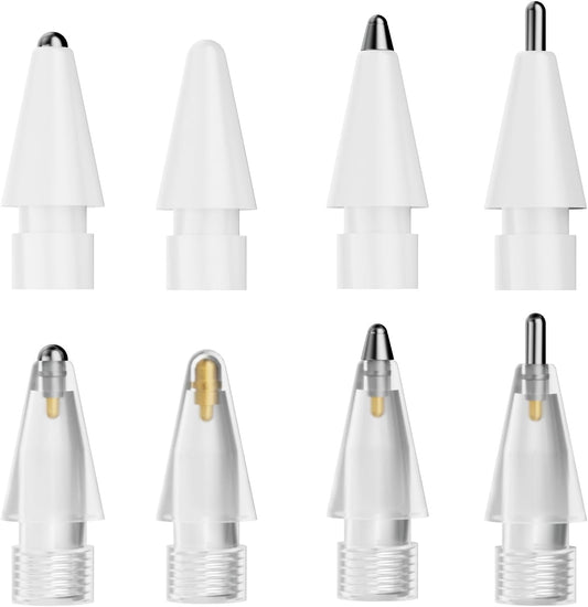 nimin Replacement Tips for Apple Pencil 2nd Gen & 1st Gen- [8 Pack] Apple Pencil Spare No Wear Out Fine Point Precise Control Apple Pen Tip, Plastic Tips + Metal Tips