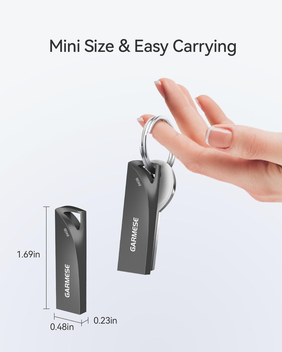 64GB USB 3.0 Flash Drive, Waterproof Metal USB Memory Stick, Slim Thumb Drive Portable Pen Drive with Keychain Hole Stylish Jump Drive for PC Computer Car - Gray