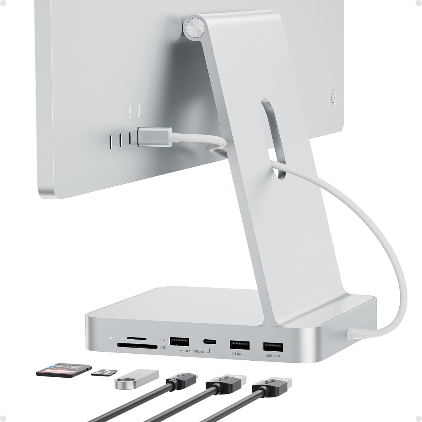 USB C HUB for iMac 24 inch 2021/2023/2024, PULWTOP USB Hub Adapter iMac Accessories for i-Mac M1/M3/M4 with USB C 10Gbps 3*USB A SD/TF, Docking Station Support Expand M.2 SSD (Not Included), Silver