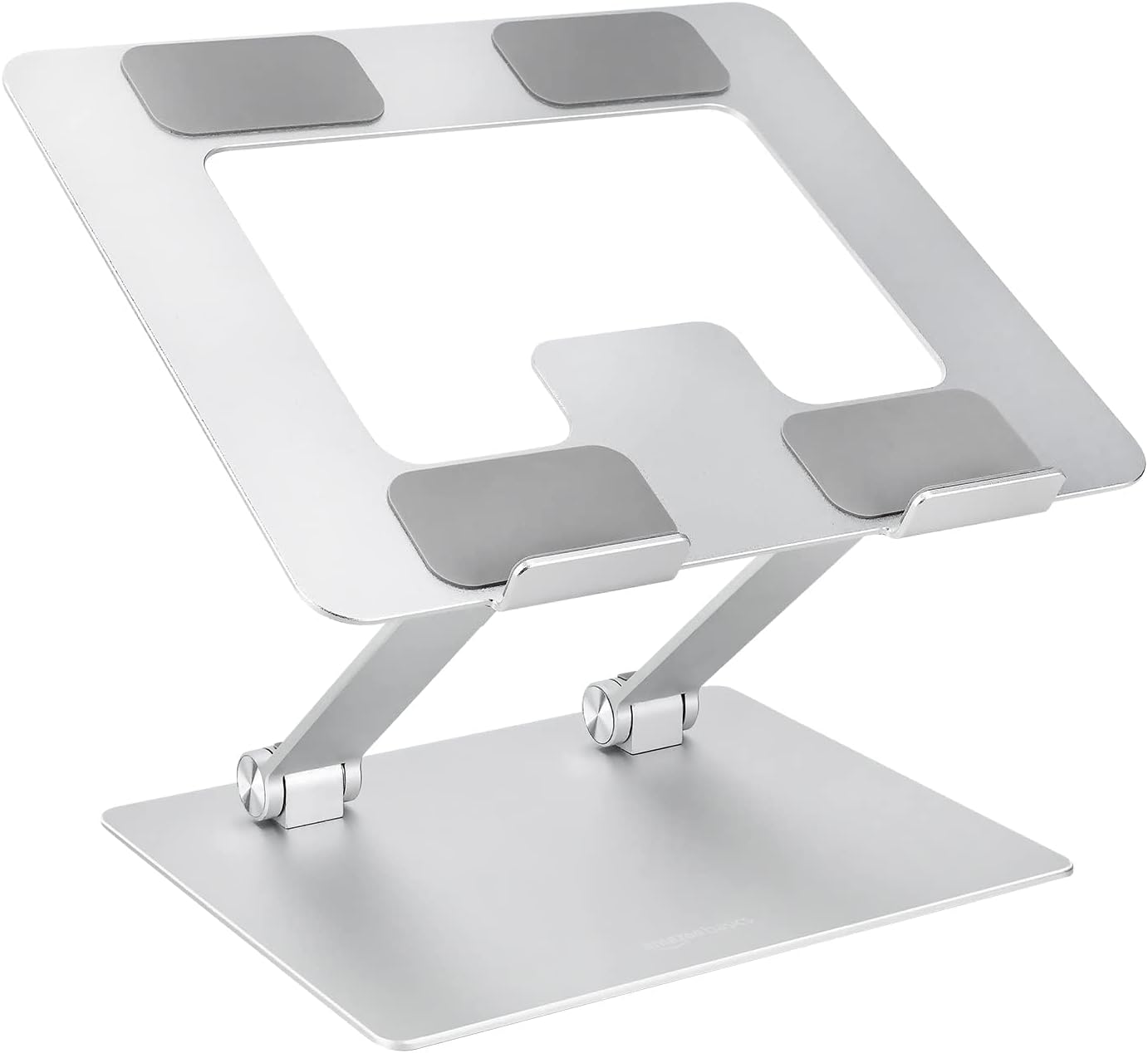 Amazon Basics Sturdy and Portable Ergonomic Laptop Stand for Desk, Adjustable Riser, Fits all Laptops and Notebooks up to 17.3 Inch, Silver, 10 x 8.7 x 6 in