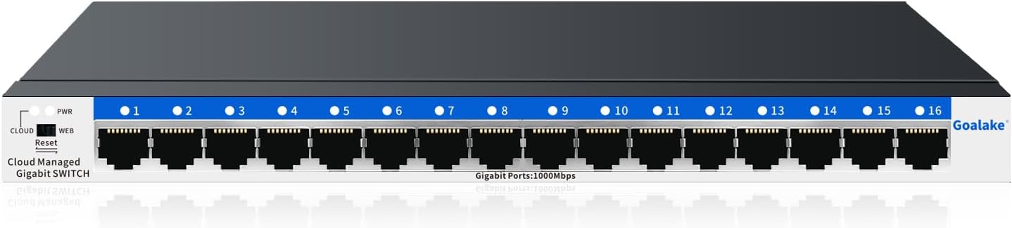 16 Port Gigabit Switch, Easy Smart Managed Ethernet Switch, Network Hub, Ethernet Splitter, Plug & Play, Fanless Metal Design, VLAN, Qos, Desktop or Wall Mount