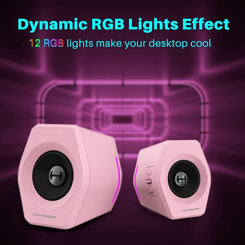 Edifier G2000 32W PC Computer Speakers for Gaming Desktop PC Laptop Mac Computer Woofer Speakers Bluetooth USB 3.5mm AUX Inputs RGB Lights Multimedia Speakers Pink