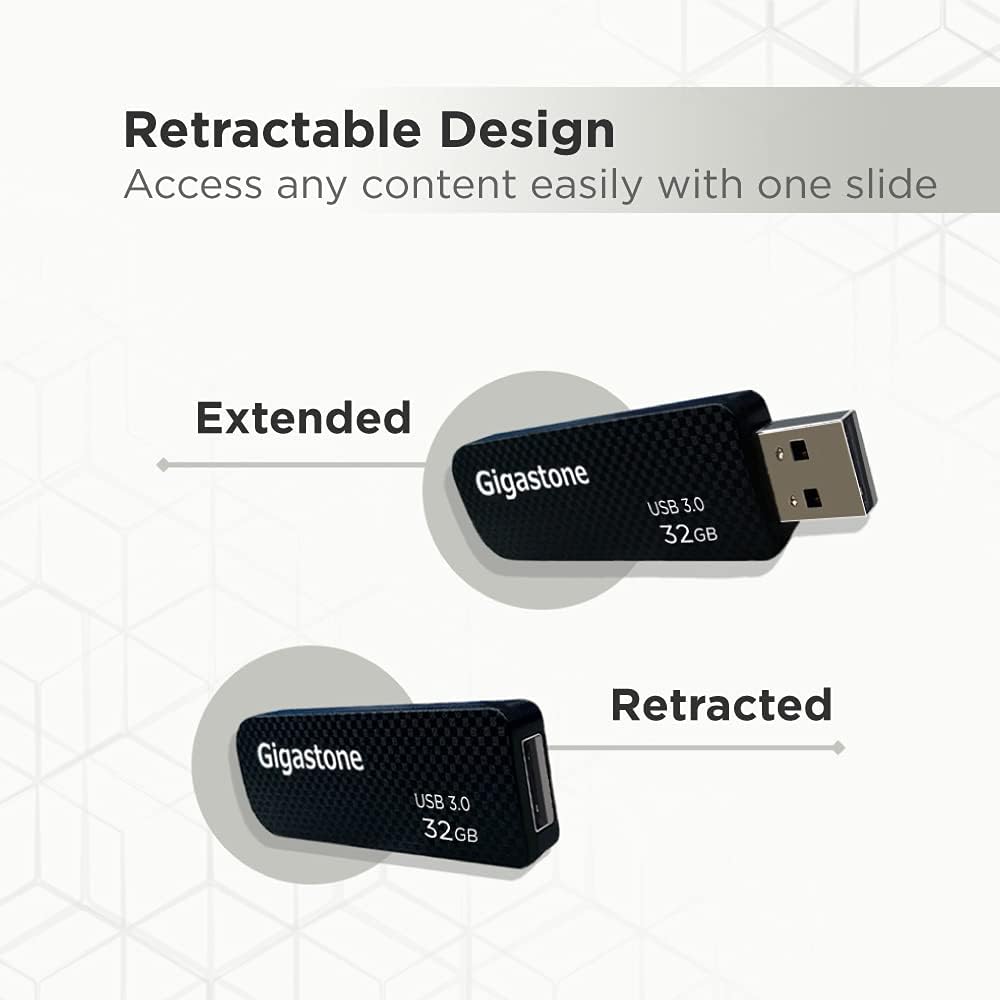 GIGASTONE 32GB Flash Drive (10 Pack) Z30 USB 3.2 Gen 1, 80MB/s Ultra Fast, Keychain Loop, Carbon Fiber Style, Push-Pull Design, Data Storage, Backup for PC/Mac/TV/Car, USB 2.0/3.0/3.1 Compatible