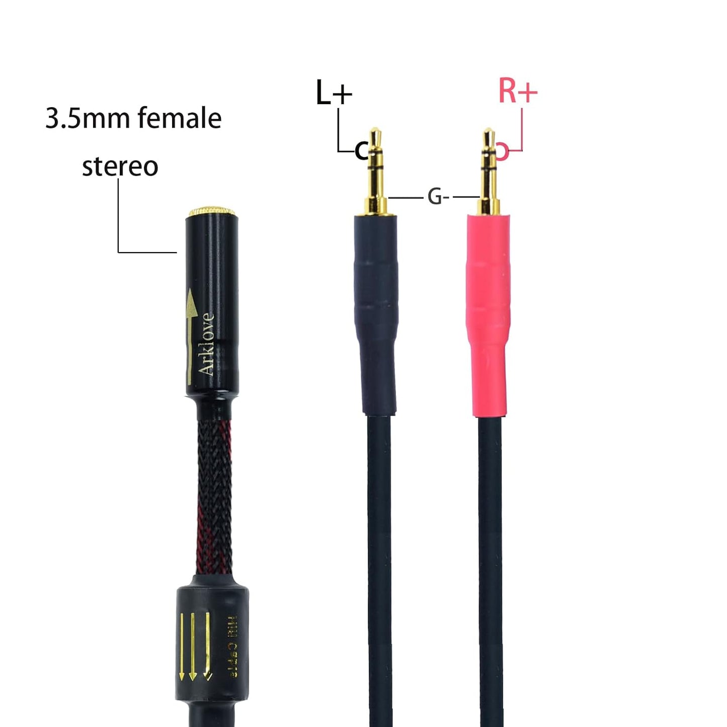 Arklove 1ft Shielded 1/8" aux Input 3.5mm Female to 2X 3.5 Output Splitter Stereo Audio Video Cable Out 3.5 Male to Two 3.5 Male in Dual Speaker Cord 24k Gold Plated