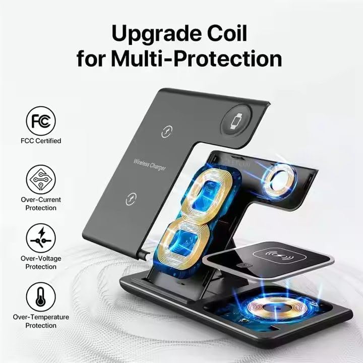 2025 Traveling Portable Wireless 3-in-1 Charger for iPhone 16/15/14/13/12/11, Apple Watch 10/9/8/7/6/5/4/3/2/SE/Ultra/Ultra 2, AirPods 2/3/4/Pro – Compact & Stylish Black Dock.