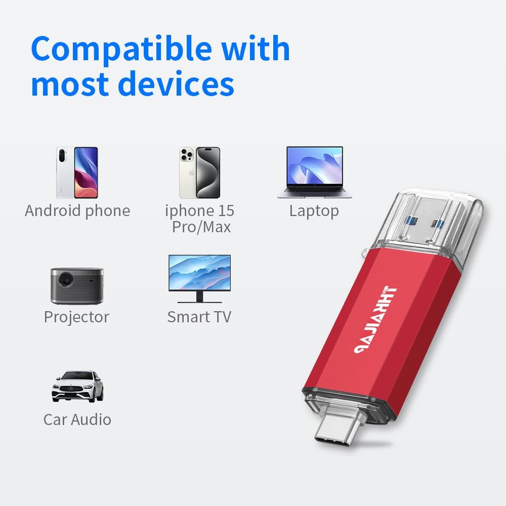 Thkailar USB Flash Drive 512GB,Type A and Type C Ports 2 in 1 OTG USB 3.1 Thumb Drive,Memory Stick for Business Traveler Compatible with iPhone 15/Android Phone/PC/Mac Pro/Laptop(Red)