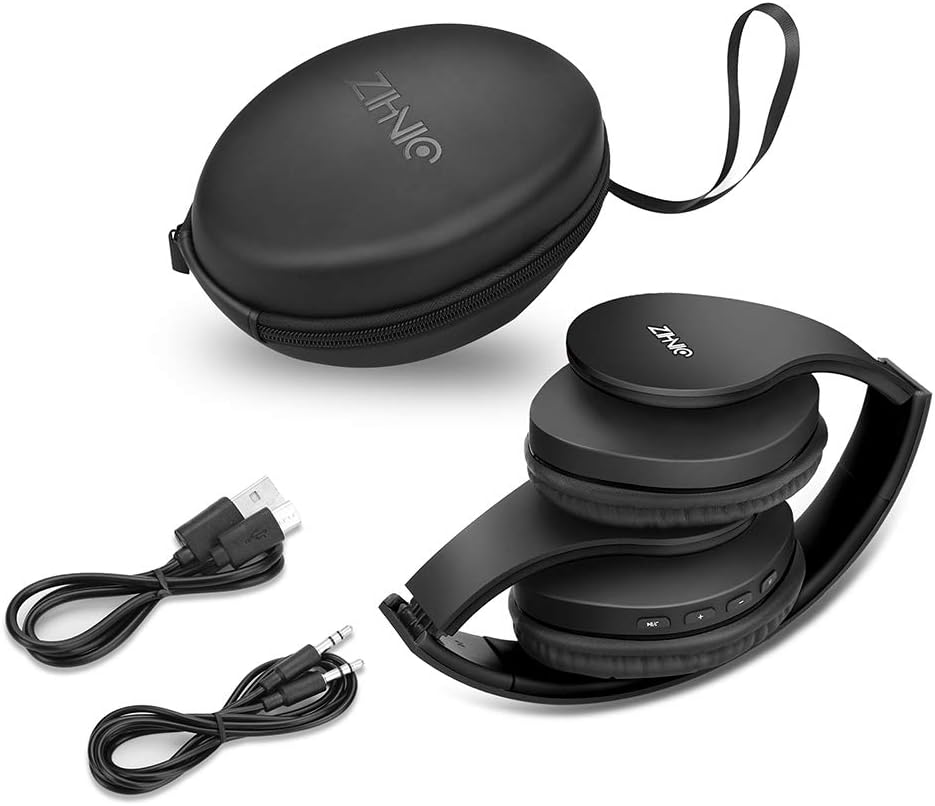 ZIHNIC Bluetooth Headphones Over-Ear, Foldable Wireless and Wired Stereo Headset Micro SD/TF, FM for Cell Phone,PC,Soft Earmuffs &Light Weight for Prolonged Wearing (Black)