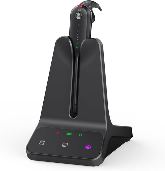 Yealink DECT Wireless Headset WH63 E2,Teams Certified,Single Ear(Mono) Office Headset for Desk Phone and Computer Softphone,Noise Cancelling Mic, 607Ft Range,3 Wearing Styles