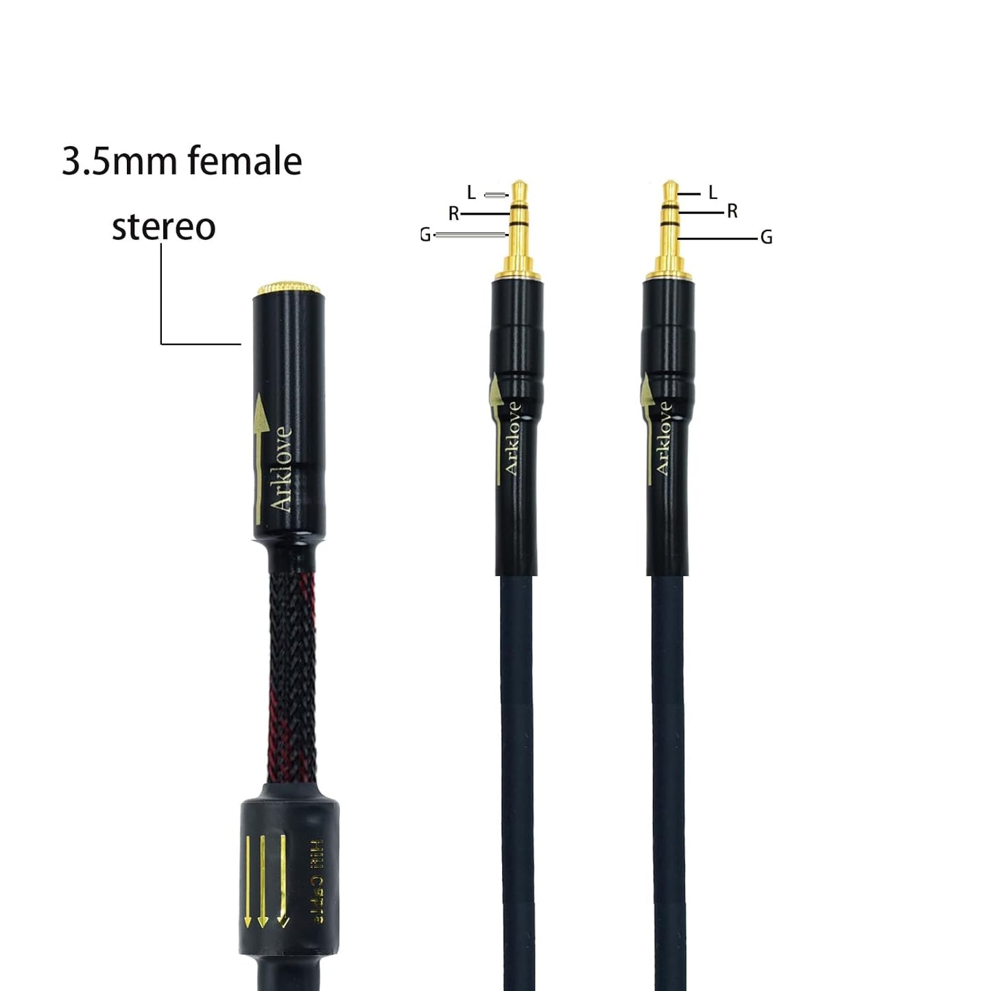 Arklove 3ft Shielded 1/8" aux Input 3.5mm Female 2X 3.5 Output Splitter Stereo Video Audio Cable Out 3.5 Male to Two 3.5 Male in Dual Speaker Cord 24k Gold Plated