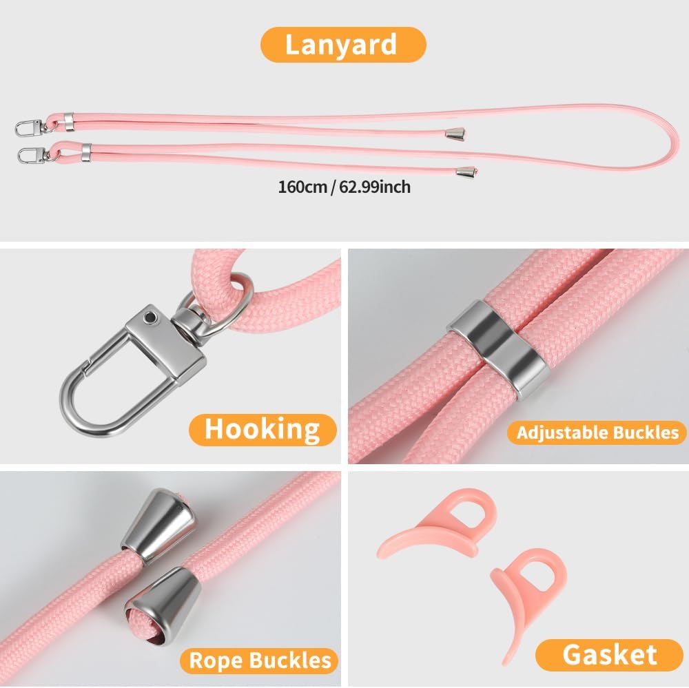 for iPhone 15 Pro Max Case with 62.99 inch Lanyard, Classic Clear&Pink Magnetic Phone Case, Drop&Shockproof Protection Cases, Phone Holder Lanyard, Compatible with Magnet Accessory