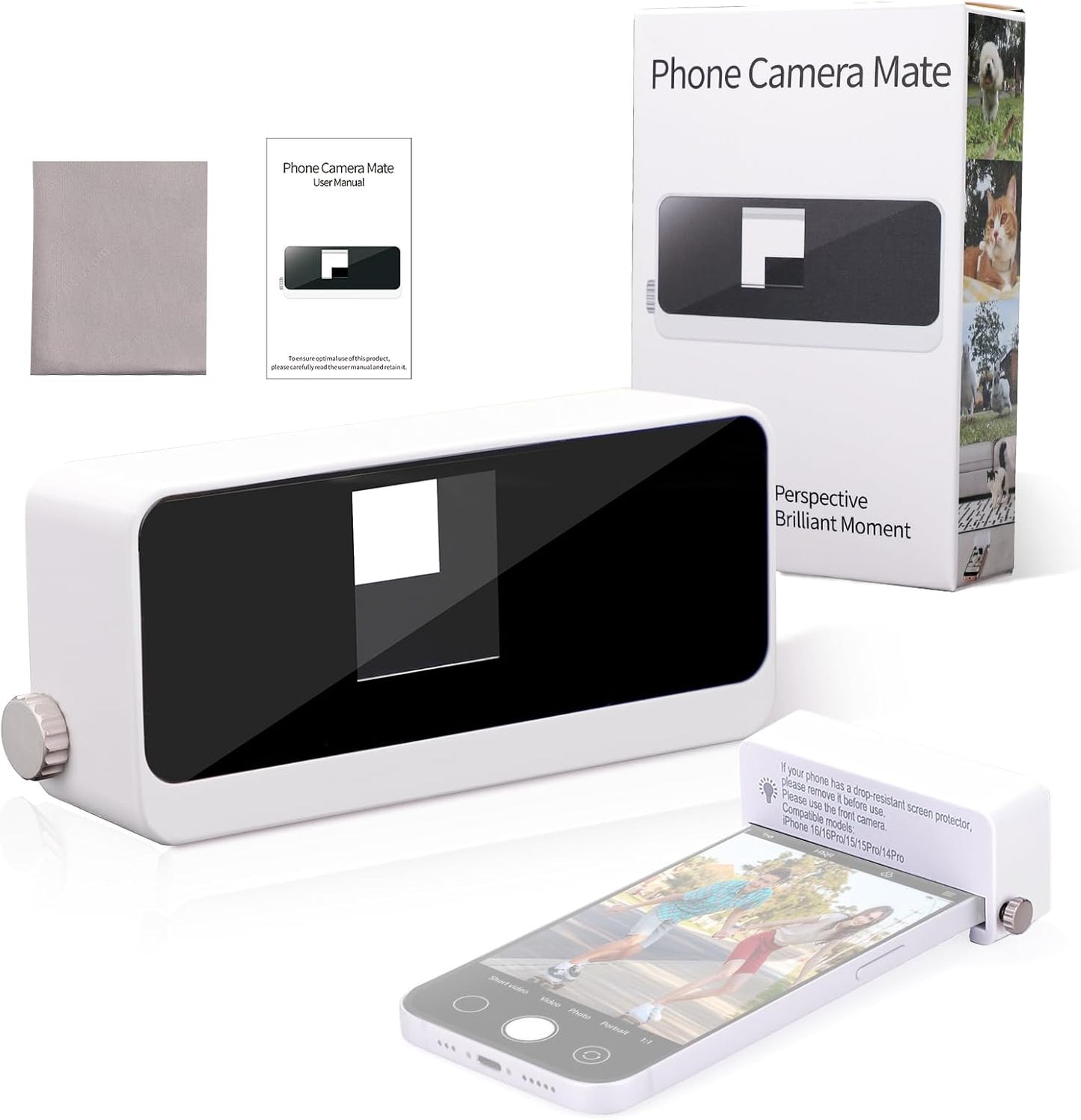 YZS Phone Camera Lens/Camera Mirror Adapter for iPhone 14 Pro/15/15 Pro/16/16 Pro ONLY - Overhead Shot & Unique POV Accessory for Content Creators, Tabletop Recording, Pet Videos & DIY Tutorials