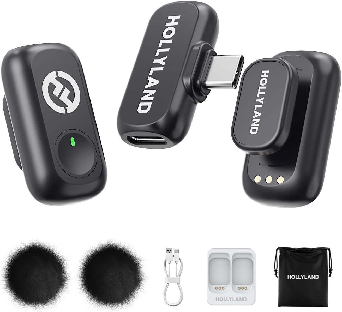 Hollyland Lark A1 Wireless Microphone for iPhone 15/16 & Android, 48kHz/24-bit, 3-Level Intelligent Noise Cancel, Magnetic Mini Microphone for YouTube, Podcast, Vlogging (Black, 2TX + USB-C RX)