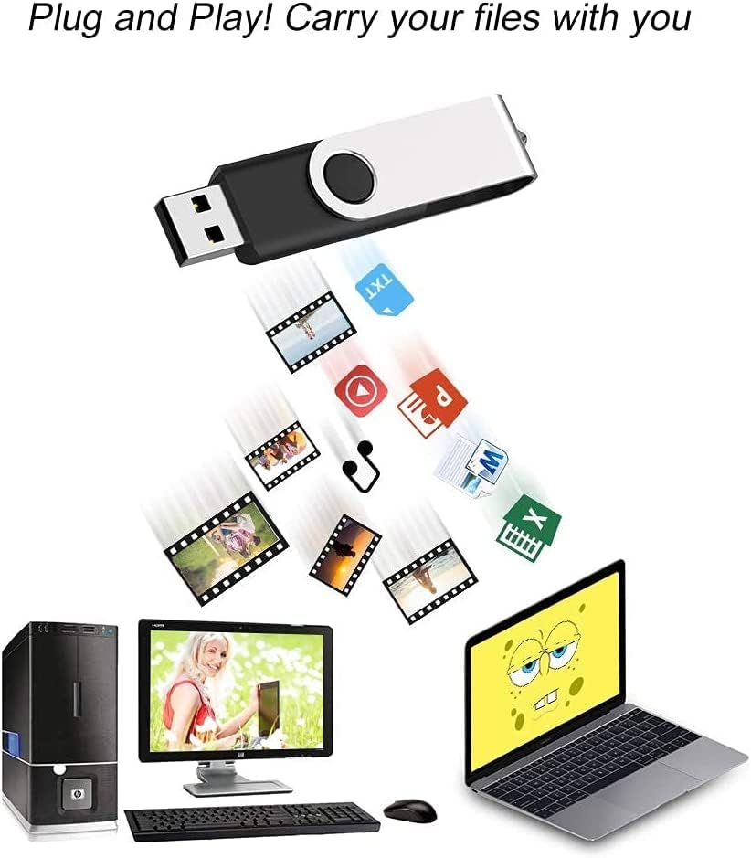 JUANWE 2GB USB Flash Drive 10 Packs, 2.0 Thumb Drives 360° Swivel Shell, USB Sticks Jump Drives for Storage, Mutipack Zip Drive Pen Drive for Computer/Car，Bulk Memory Sticks - Black