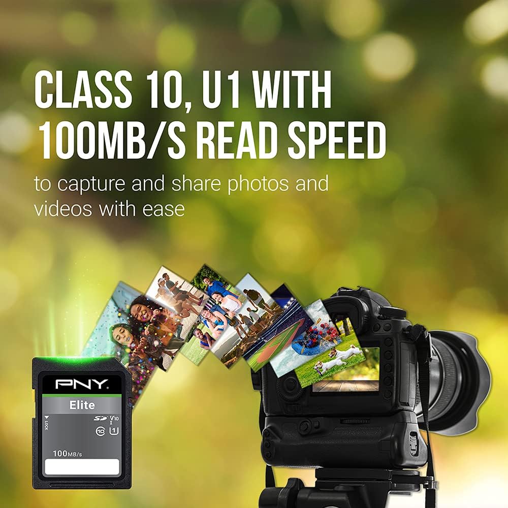 PNY 32GB Elite Class 10 U1 V10 SDHC Flash Memory Card - 100MB/s, Class 10, U1, V10, Full HD, UHS-I, Full Size SD (Pack of 1)