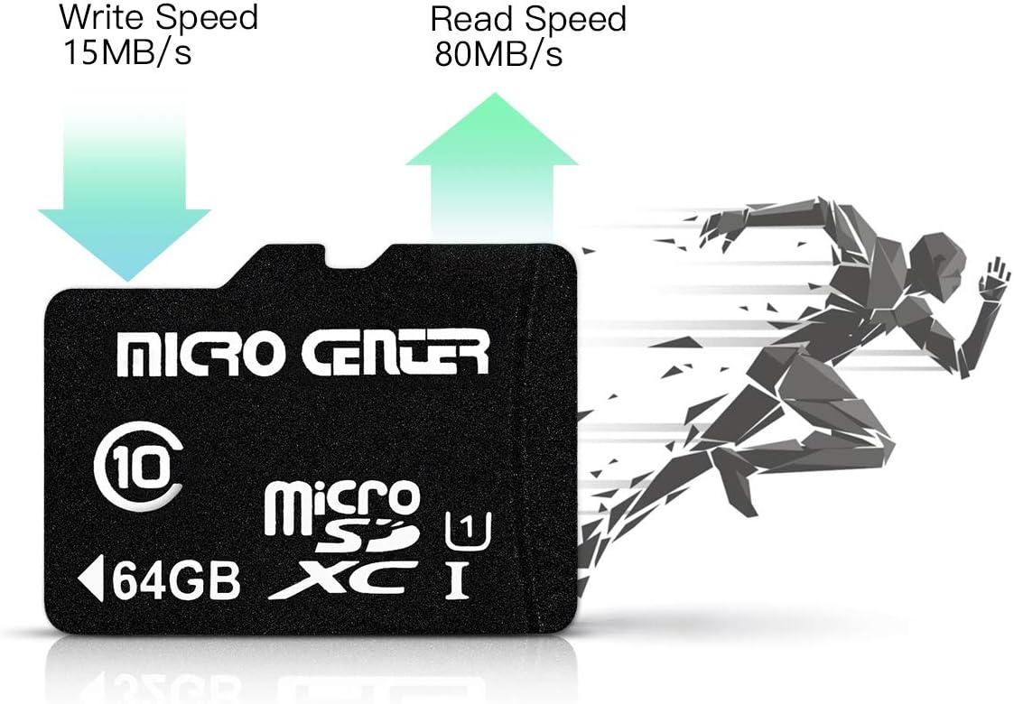 Micro Center 64GB Class 10 MicroSDXC Flash Memory Card with Adapter for Mobile Device Storage Phone, Tablet, Drone & Full HD Video Recording - 80MB/s UHS-I, C10, U1 (5 Pack)