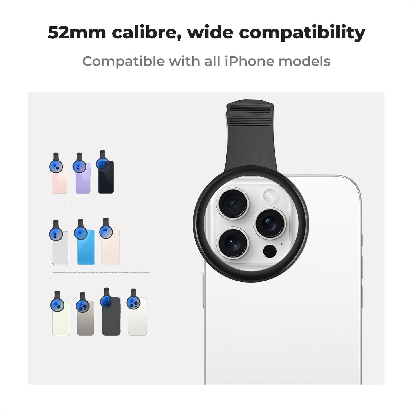 K&F Concept 52mm Clip-on CPL Phone Camera Lens Filter Kit, Circular Polarizer Polarizing Filter Compatible with iPhone 15 14 13 12 11