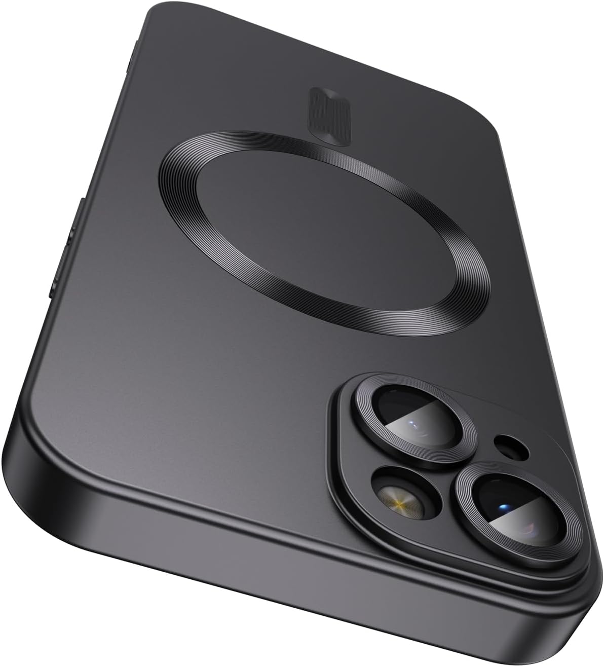 Magnetic for iPhone 14 Case [Compatible with MagSafe][Built-in Camera Lens Protector] Slim Soft Silicone Bumper Shockproof Metallic Luster Phone Case (Black)